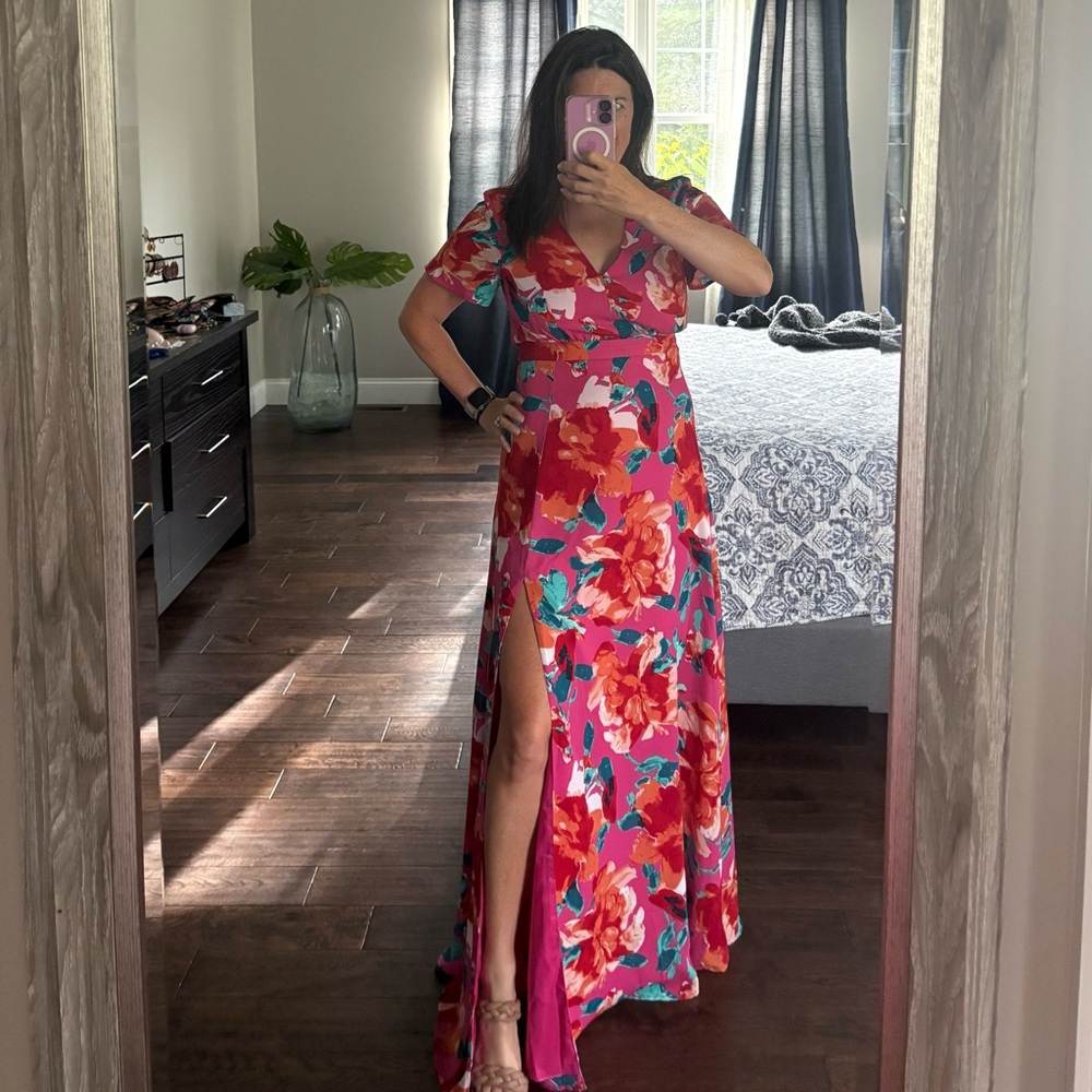 Floral Maxi Dress in Pink and Red size medium